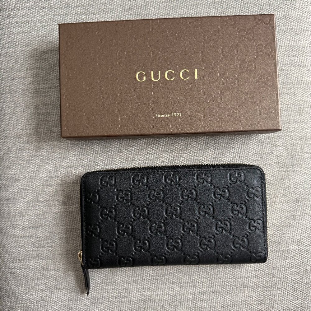Unisex Gucci Black Guccissima Leather Zip Wallet - Picture 7 of 8